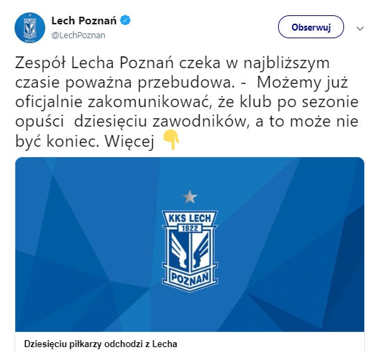 OFICJALNIE! Lech Poznań podał nazwiska 10 piłkarzy, którzy latem odejdą z klubu!